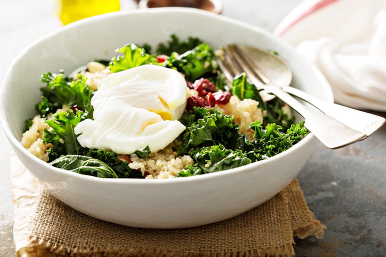 Kale salad with egg, the latter of which is a high-collagen food